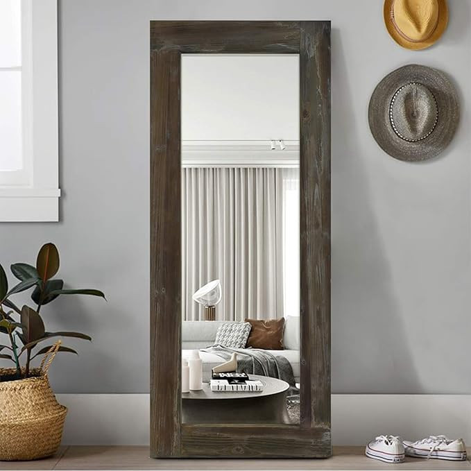 Amazon.com: KIAYACI Floor Mirror Wood Frame Wall Mounted Mirror Distressed Style Wide Frame Dress... | Amazon (US)