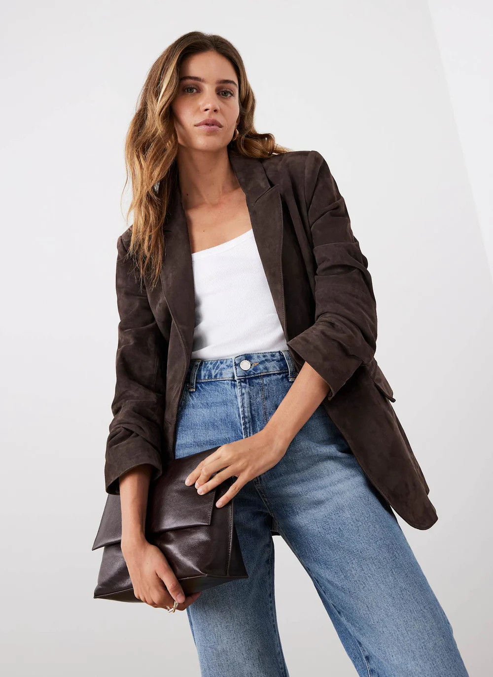 Brown Suede Blazer | Mint Velvet