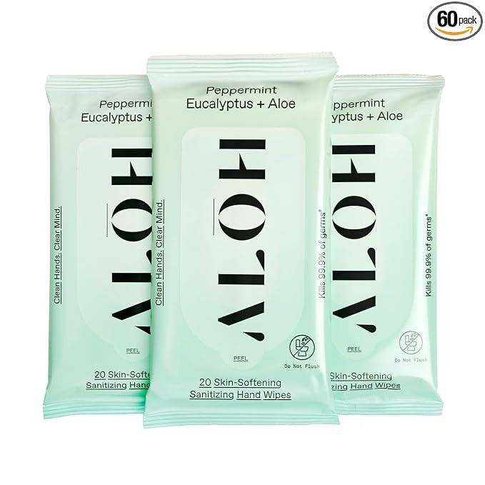 ALŌH Peppermint Eucalyptus + Aloe Sanitizing Hand Wipes - Clean Hands, Clear Mind On The Go Sani... | Amazon (US)