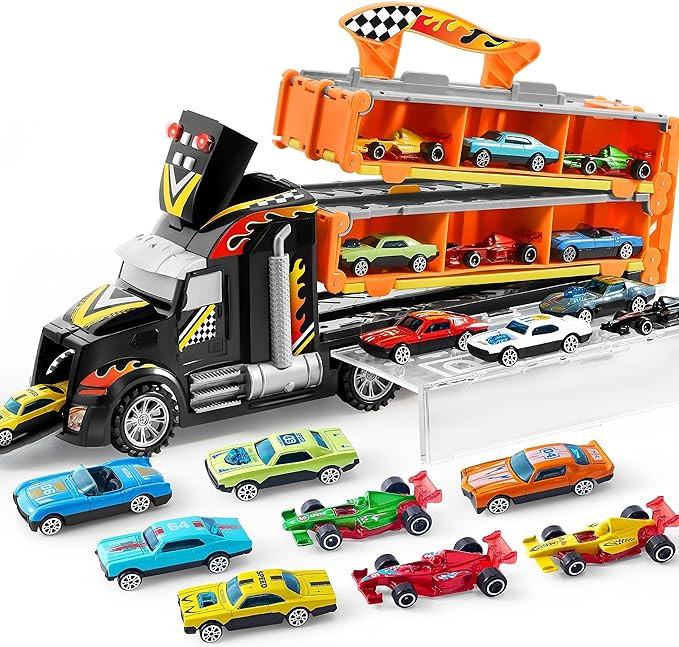 JOYIN Toy Truck for Kids,5-FT Race Track and 12 Die-Cast Metal Toy Cars, Racing Car with Lights &... | Amazon (US)