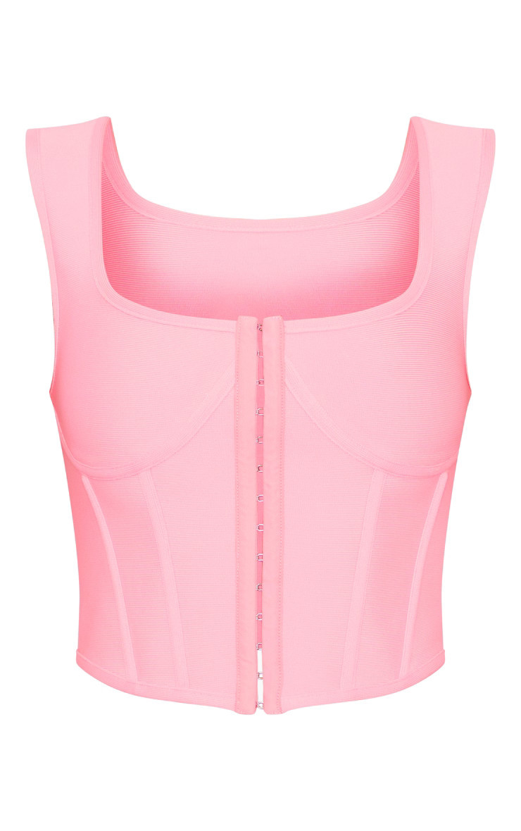 Pink Bandage Dip Hem Hook And Eye Square Neck Corset | PrettyLittleThing UK