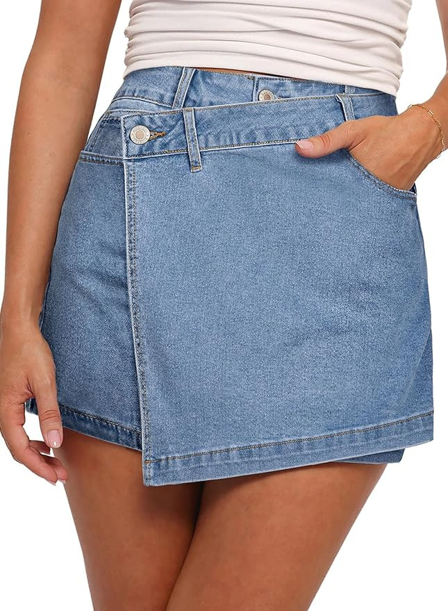 Sidefeel Skorts for Woman High Waisted Jean Skort Wrap Stretchy Asymmetrical Skorts | Amazon (US)