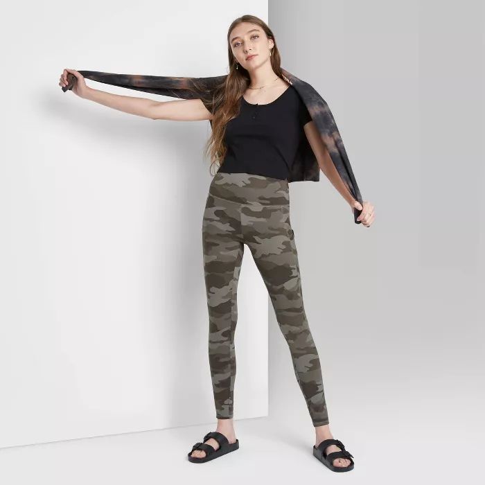 Women&#39;s High-Waisted Ultra Soft Leggings - Wild Fable&#8482; Camo Green S | Target