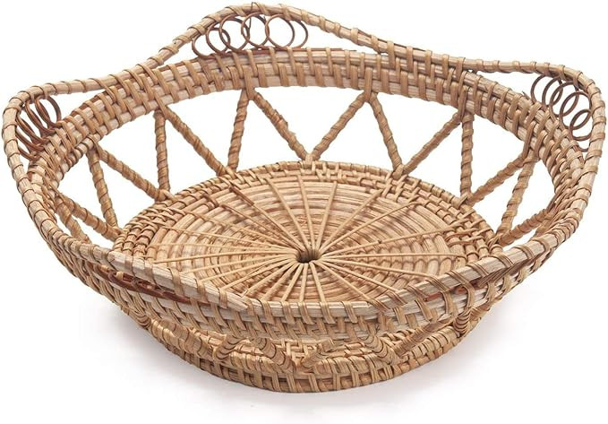 Woven Bread Baskets for Serving Rattan Tray for Fruit Food Kitchen Taptop Natural (10.6inch D x 3... | Amazon (US)