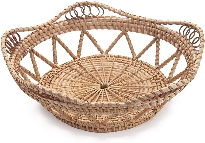 Woven Bread Baskets for Serving Rattan Tray for Fruit Food Kitchen Taptop Natural (10.6inch D x 3... | Amazon (US)