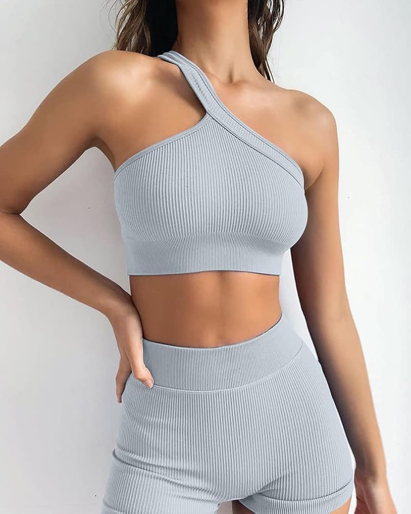 LNSK Workout Sets for Women 2 Piece Seamless Sexy Ribbed Outfits Gym Yoga Shorts Running Set | Amazon (US)