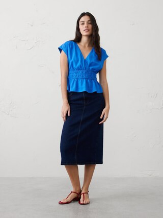 Linen-Blend Elastic Surplice Top | Banana Republic Factory