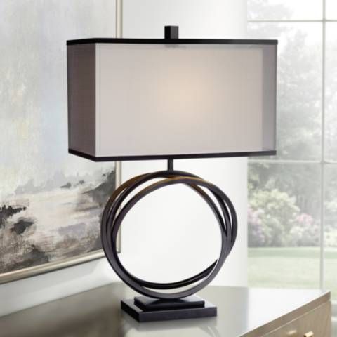 Possini Euro Stellar Black Ring Modern Table Lamp with Double Shade | Lamps Plus