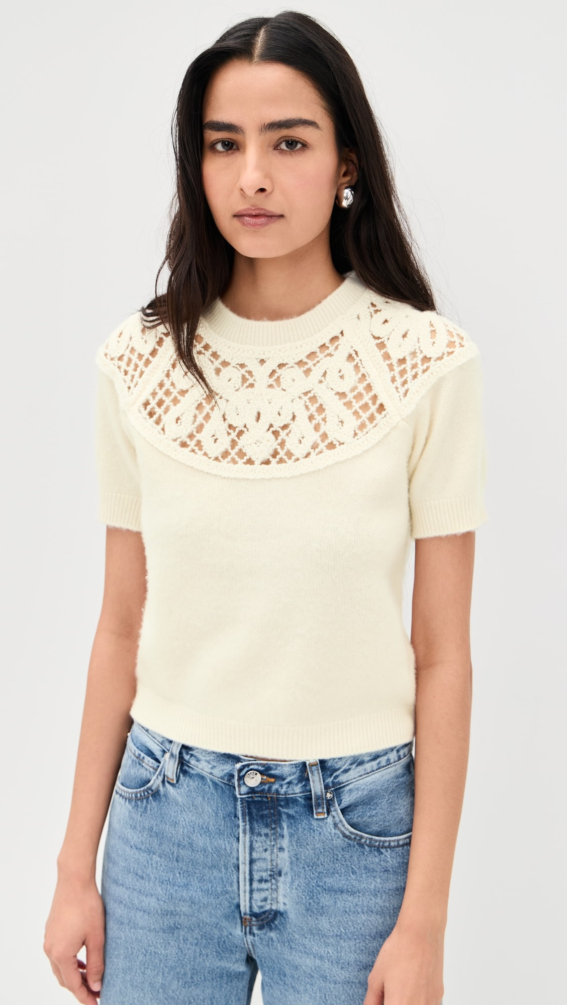 The Lace Gathered Cashmere Sweater | Shopbop