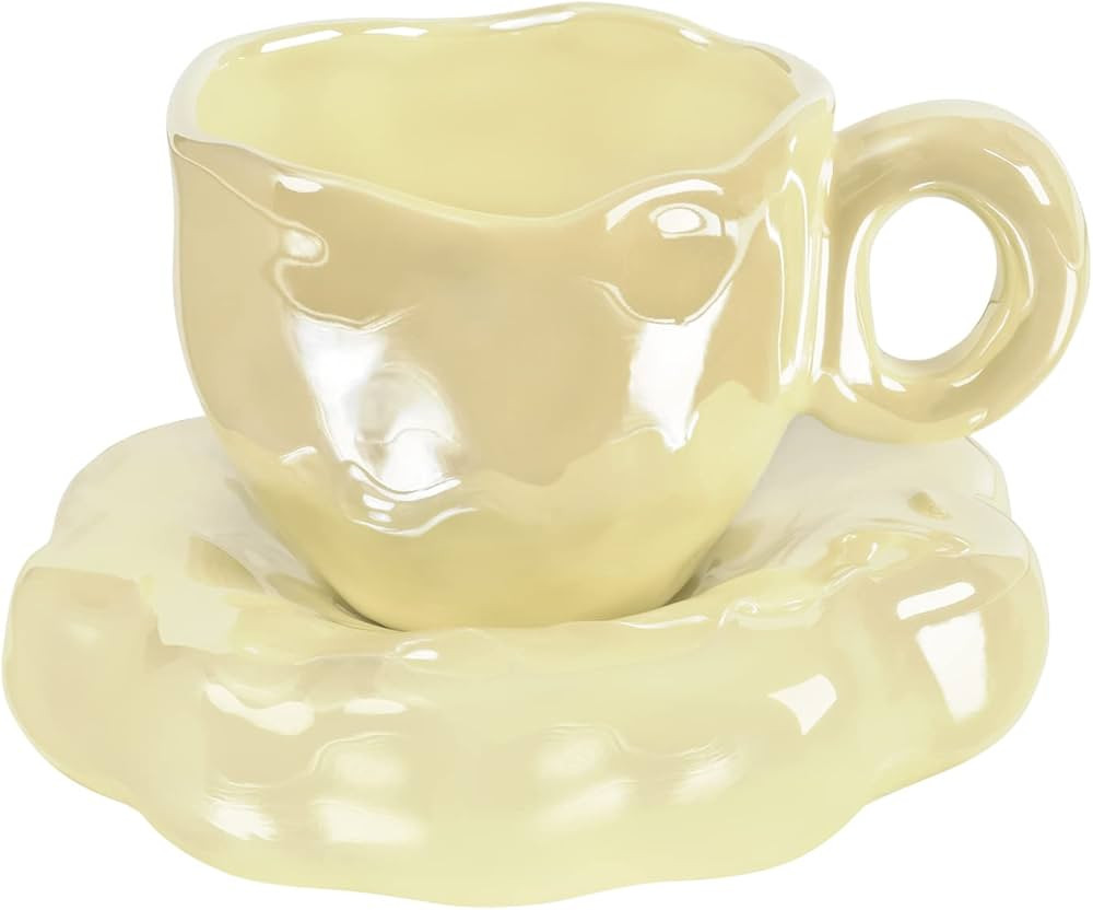 Koythin Ceramic Coffee Mug, Creative Cute Cream Sheen Cup with Sunflower Coaster for Office and H... | Amazon (US)