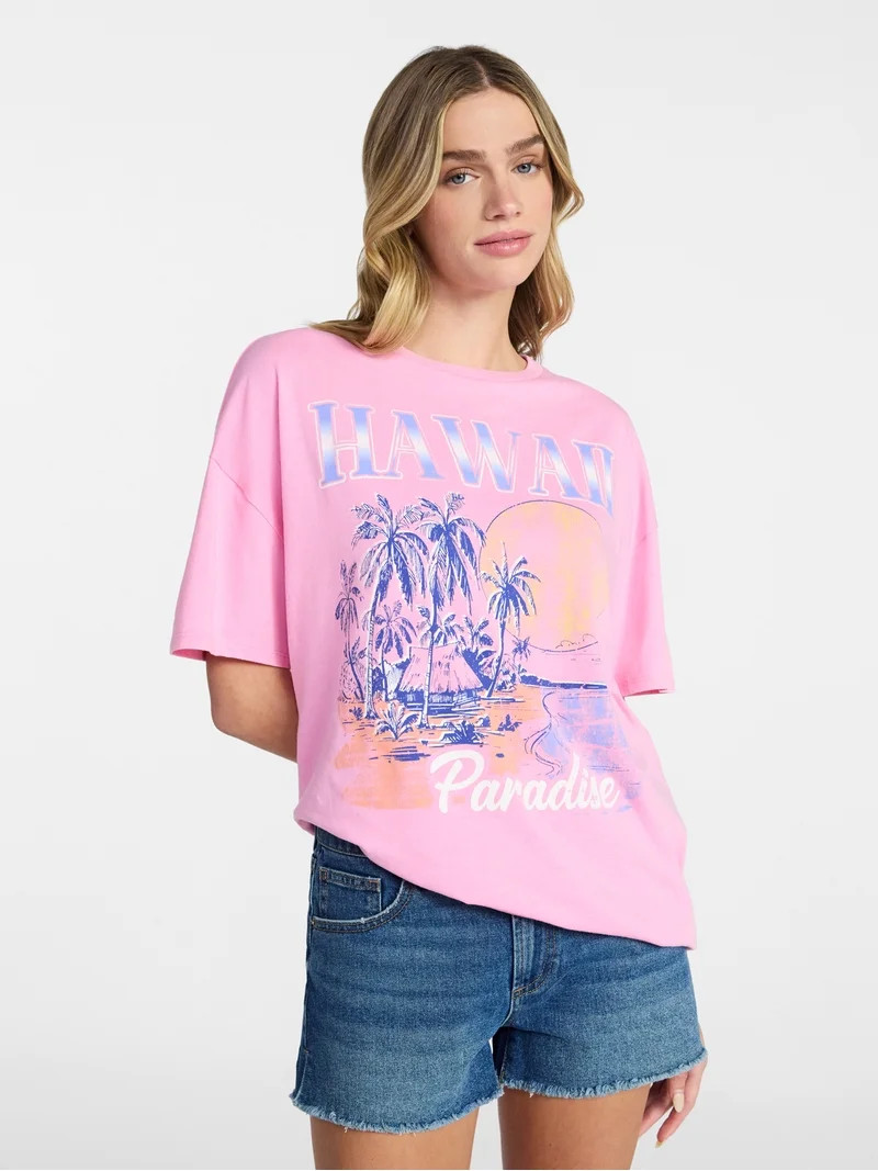 No Boundaries Washed Graphic Boyfriend Tee, Women's XXS-XXL | Walmart (US)