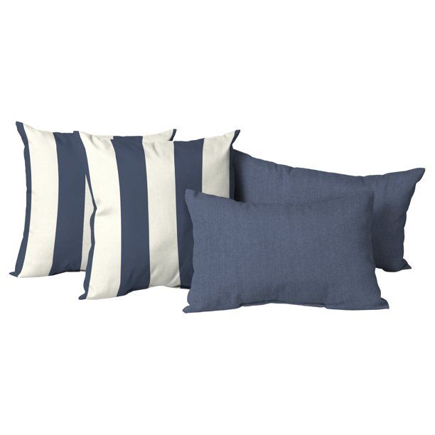 Mainstays 4-Piece Outdoor Pillow Set, 20 in., Navy and Cabana Stripe | Walmart (US)