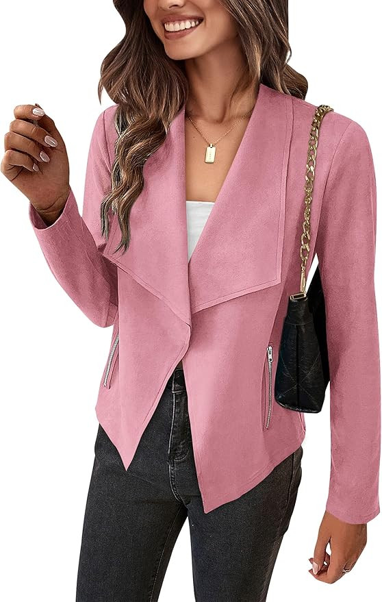 PRETTYGARDEN Women's Faux Suede Jackets 2026 Fashion Fall Clothes Long Sleeve Open Front Cropped ... | Amazon (US)