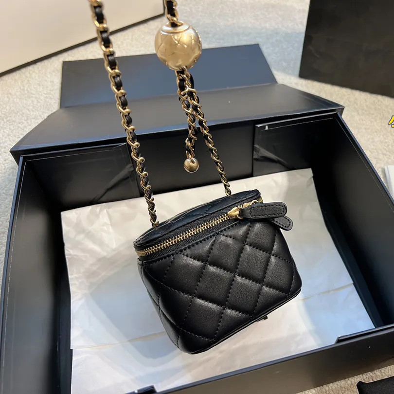Womens Designer Lambskin Mini Cosmetic Case Box Bags With Crush Gold Ball Metal Matelasse Chain C... | DHGate