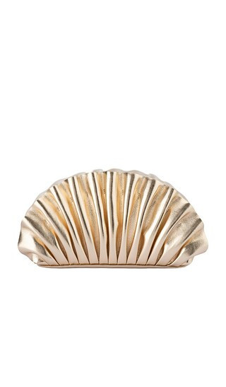 olga berg Hollie Pleated Clutch in Metallic Gold. | Revolve Clothing (Global)