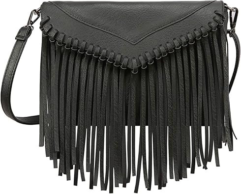 HDE Women's PU Leather Hobo Fringe Crossbody Tassel Purse Vintage Small Handbag | Amazon (US)