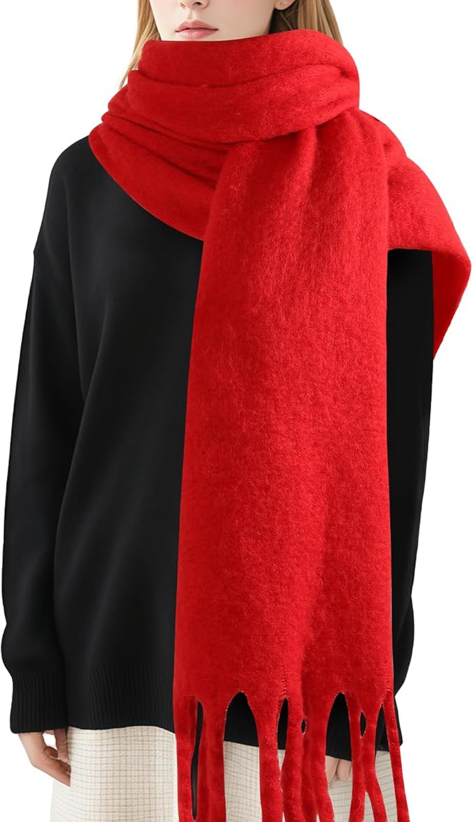 Premillow Women's Mohair Winter Scarf Pure Color, Warm Winter Scarf for Women and Men, Soft Luxur... | Amazon (US)