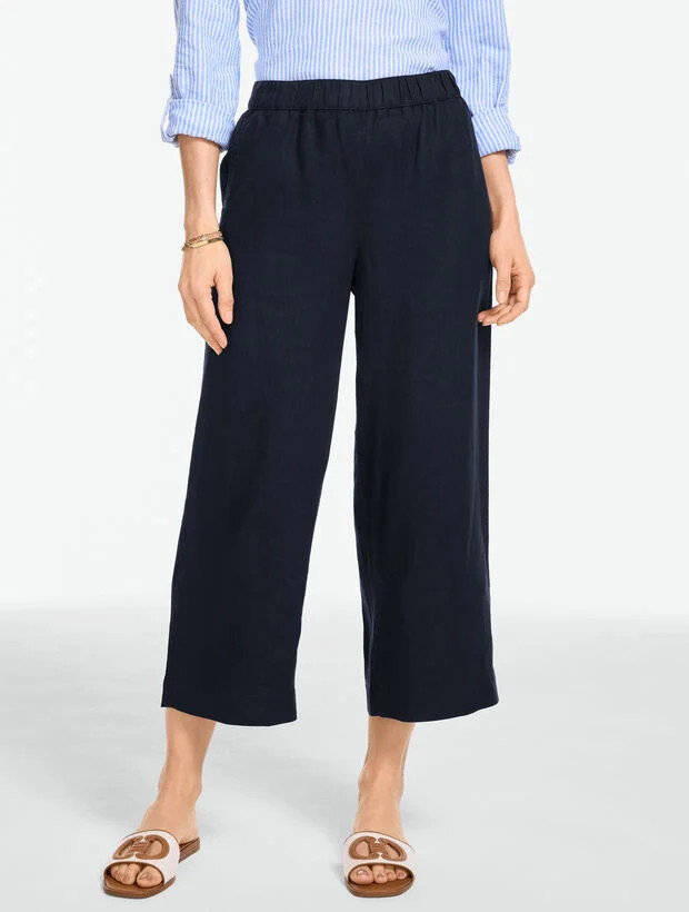 Washed Linen Wide Crop Pull-On Pants | Talbots