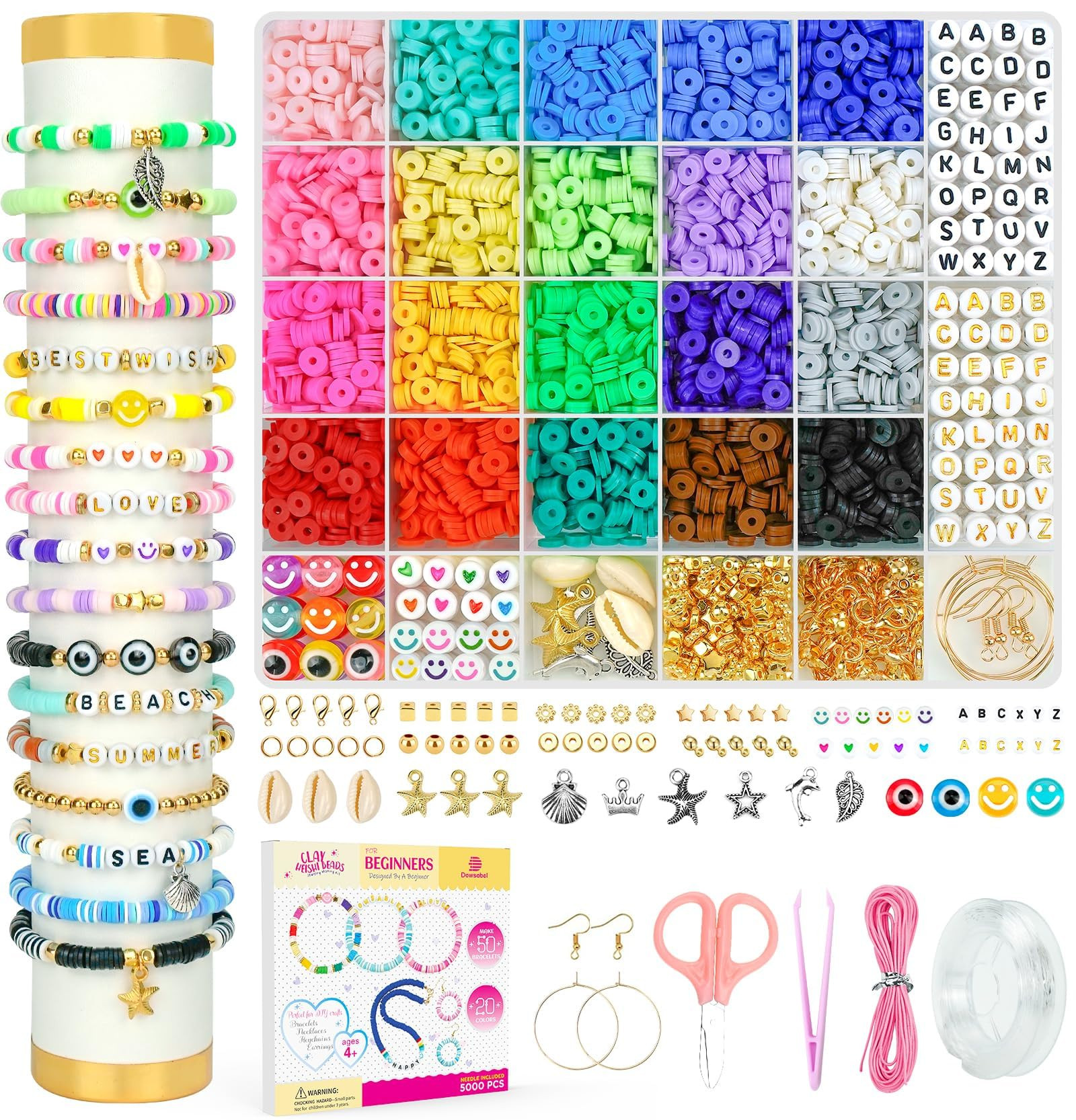 Dowsabel Clay Beads Bracelet Making Kit for Beginner, 5000 Pcs Preppy Polymer Clay Beads with Cha... | Amazon (US)