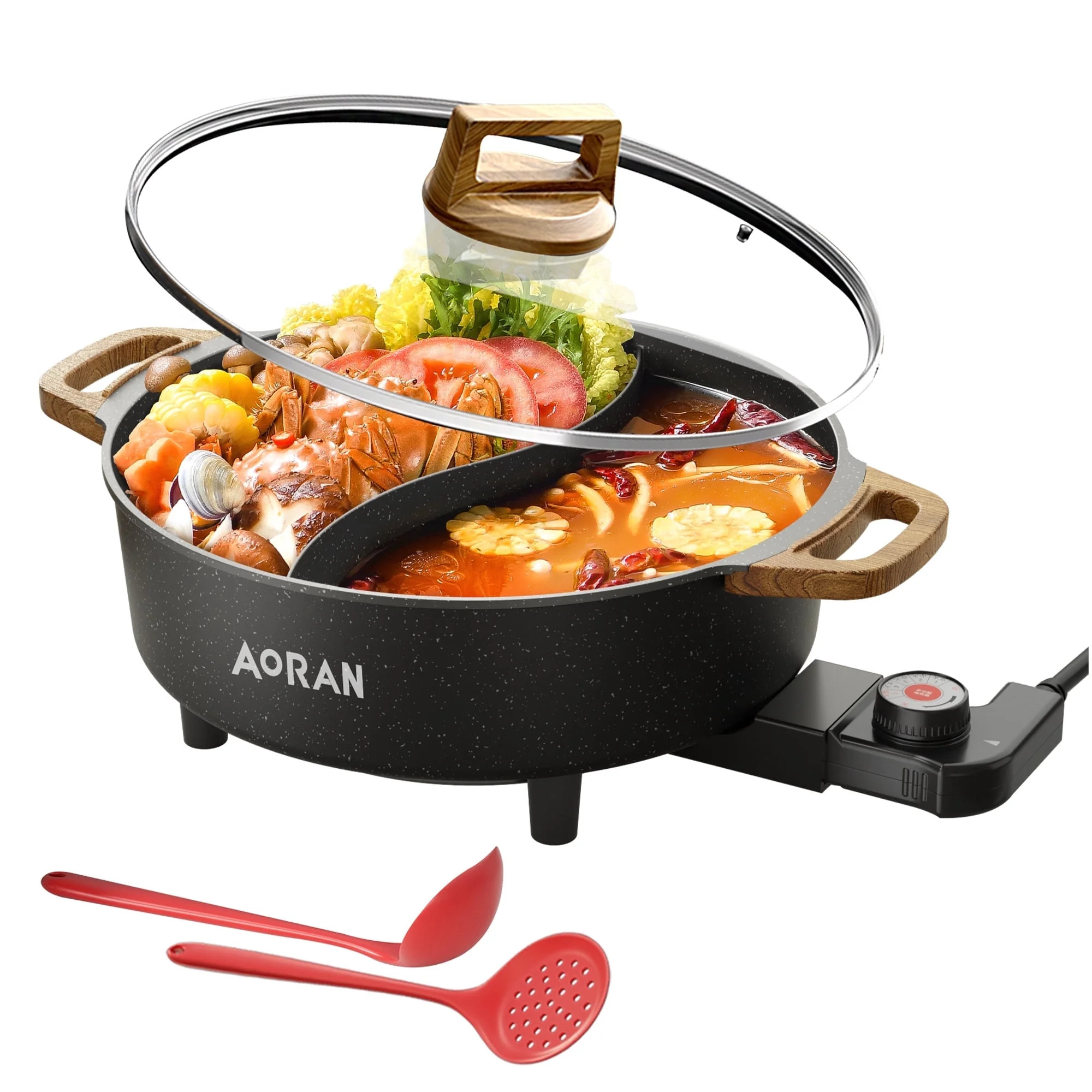 AORAN Electric Hot Pot with Divider, 6L Large Capacity Double-Flavor Non-stick Pot, Smokeless Coo... | Walmart (US)