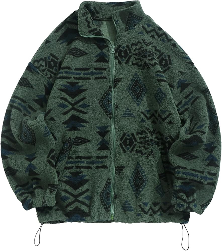 ZAFUL Women's Long Sleeve Zip Up Coat Faux Fur Ethnic Aztec Print Fall Jacket with Pocket Teddy C... | Amazon (US)