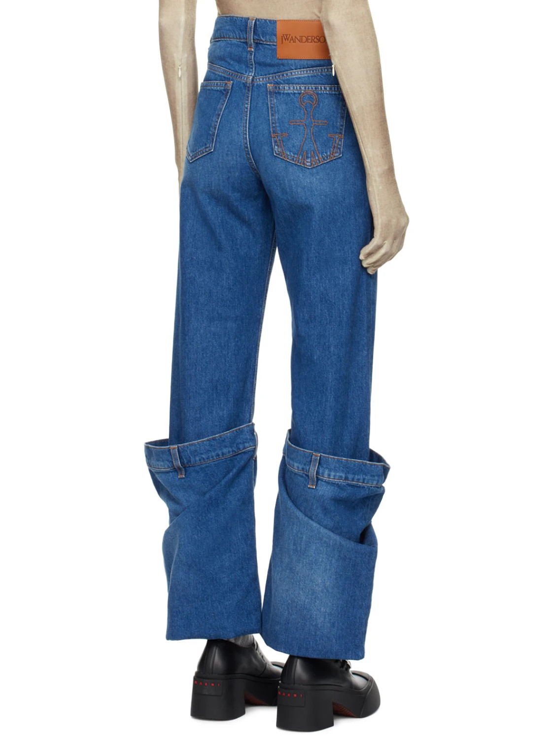 JW Anderson Distressed Logo Patch Bucket Jeans | Senser US