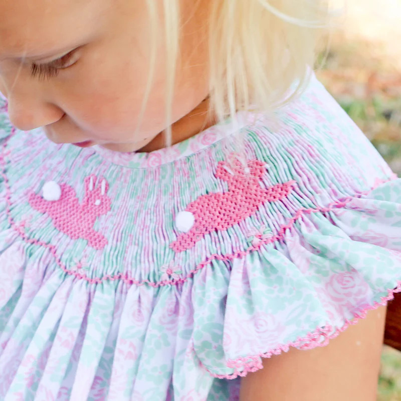 Blooming Garden Bunny Smocked Pink Bubble | Classic Whimsy