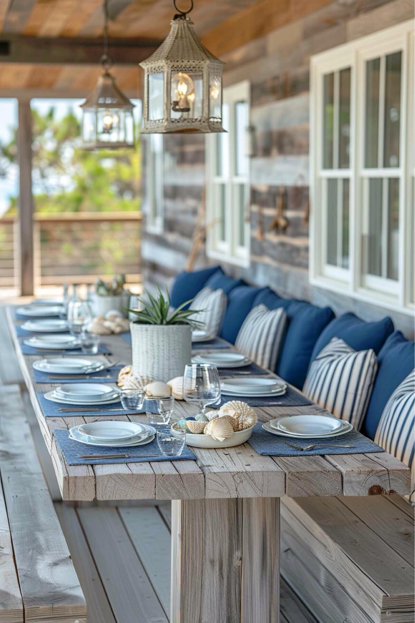 Set sail with this coastal table decor! 🌊 Featuring blue placemats, blue and white stripes, and seashell accents for a beach-inspired dining experience. 

#CoastalDecor #BeachVibes #TableSetting 

#LTKSeasonal #LTKParties #LTKHome