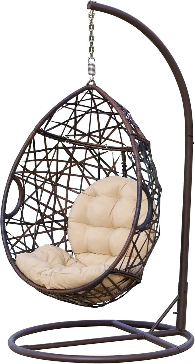 Christopher Knight Home CKH Wicker Tear Drop Hanging Chair, Brown | Amazon (US)