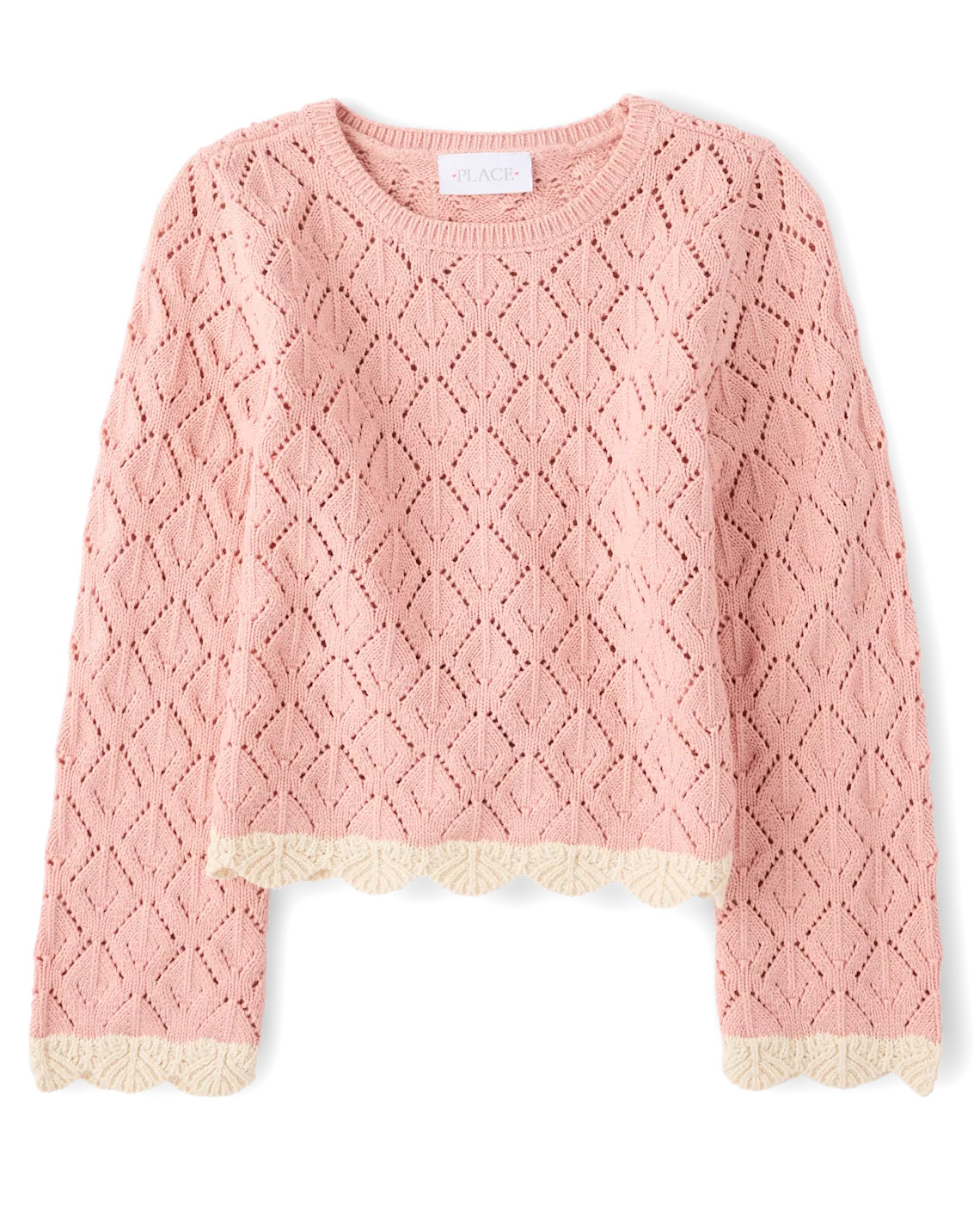 Girls Scalloped Pointelle Sweater - pink | The Children's Place