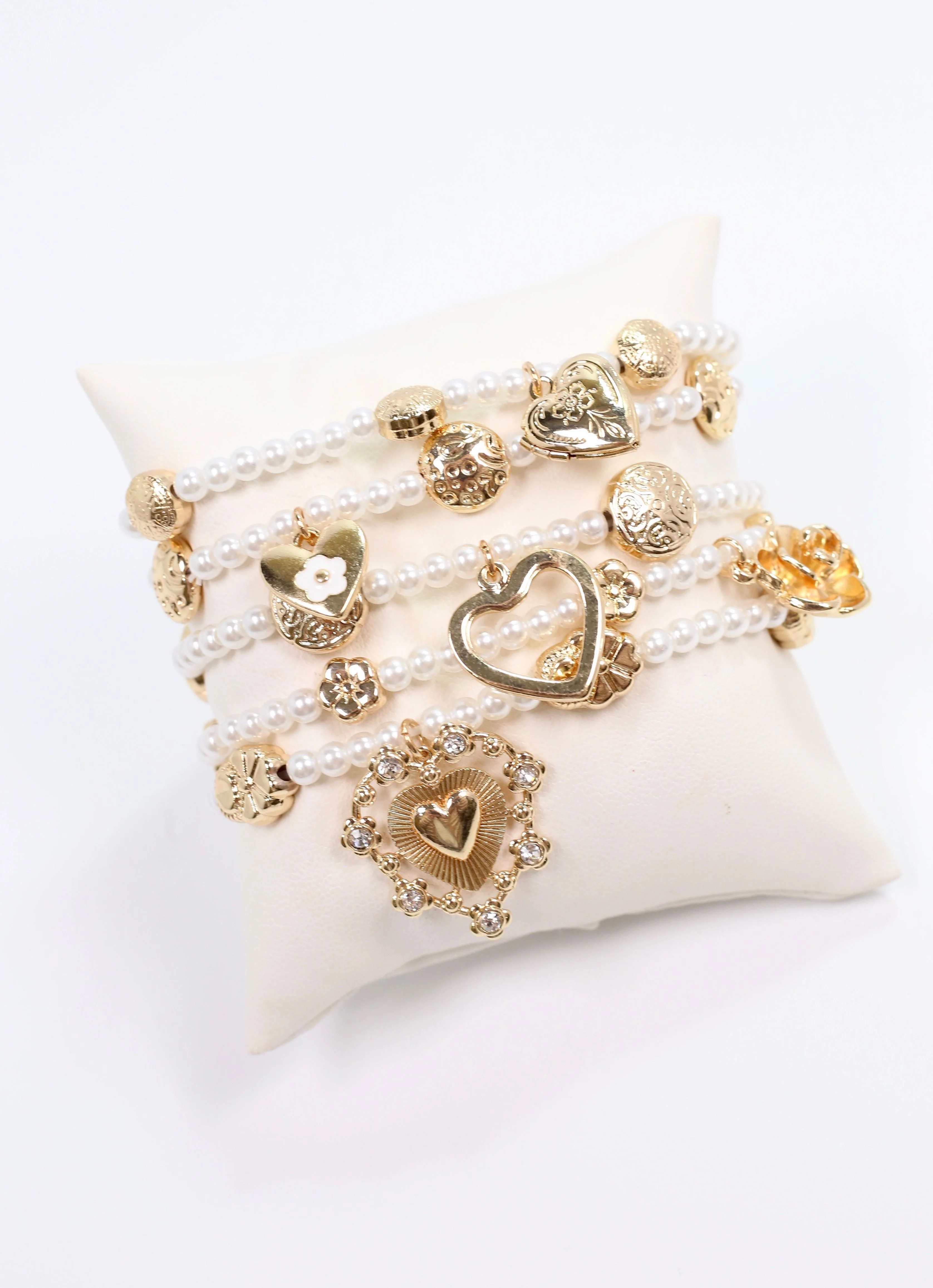 Danes Charm Pearl Bracelet Set CREAM | Caroline Hill