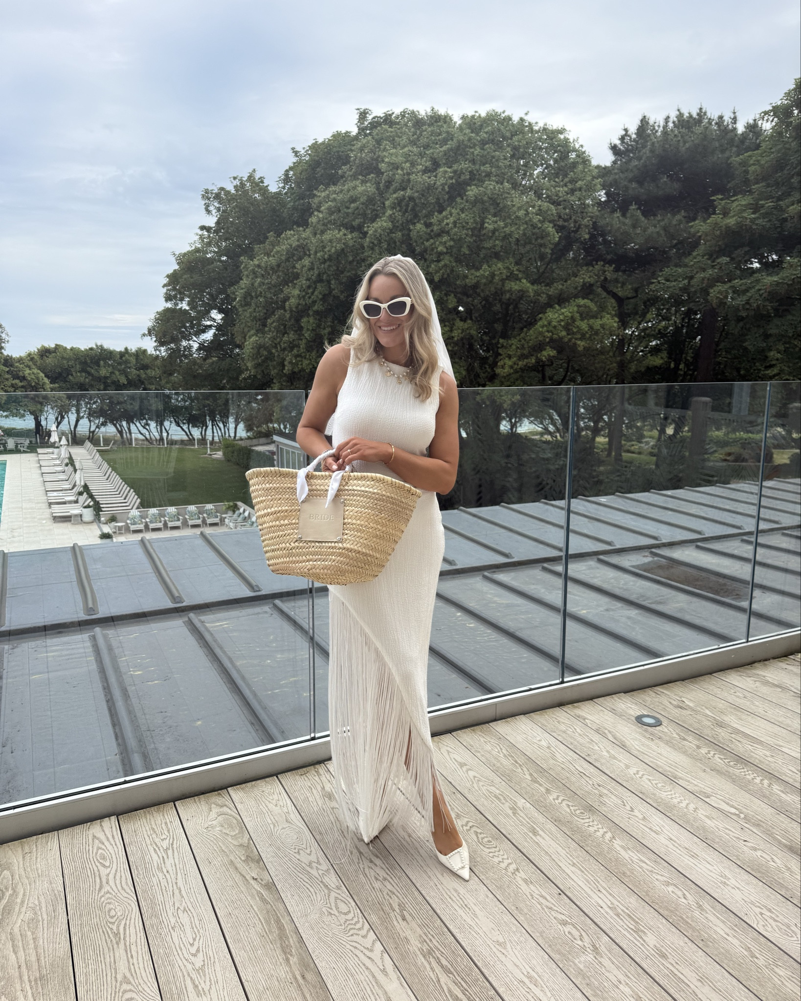 Hen party - seashells and wedding bells theme! 🐚 👰‍♀️ 🤍💍 ✨bride to be outfit , white dress , white maxi dress, white dress with fringe detail , seashell wedges , bride basket bag, Chanel white sunglasses 

#LTKwedding #LTKsummer #LTKuk