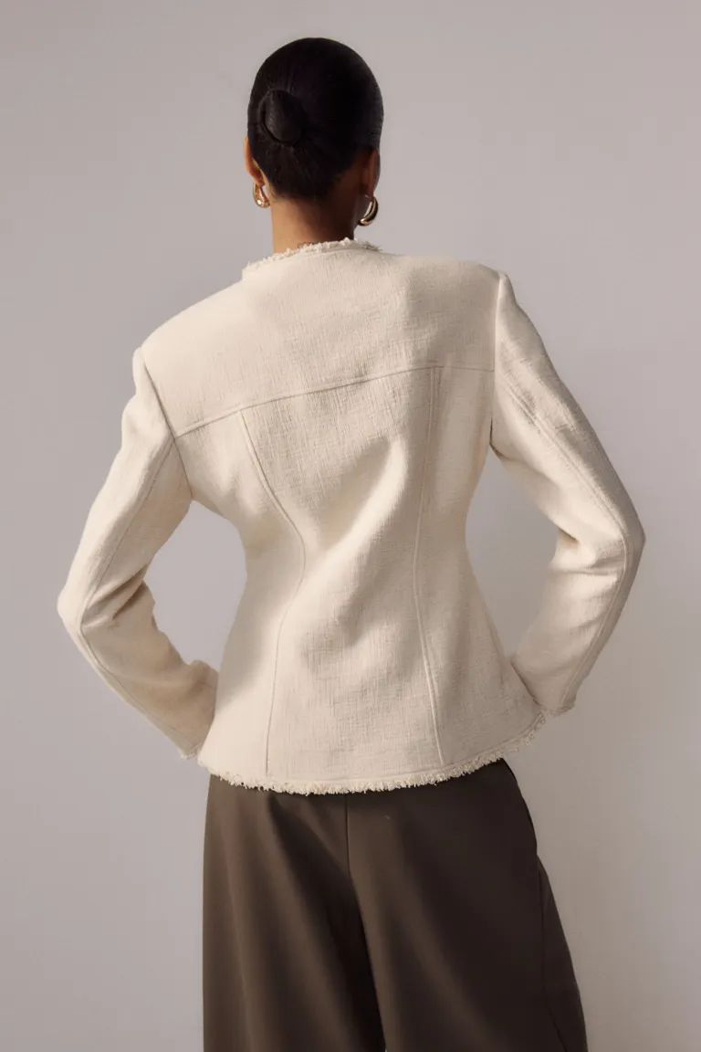 Fringe-trimmed Linen-blend Jacket - Light beige - Ladies | H&M US | H&M (US + CA)