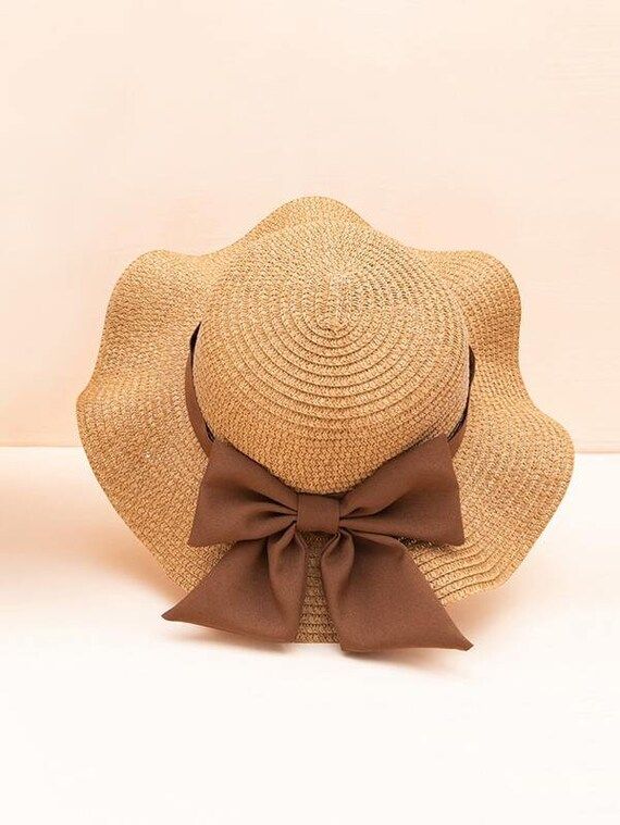 Toddler Girls Summer Spring Big Satin Bow Straw Hat | Gift for little girls | Bendable Beach Sun ... | Etsy (US)