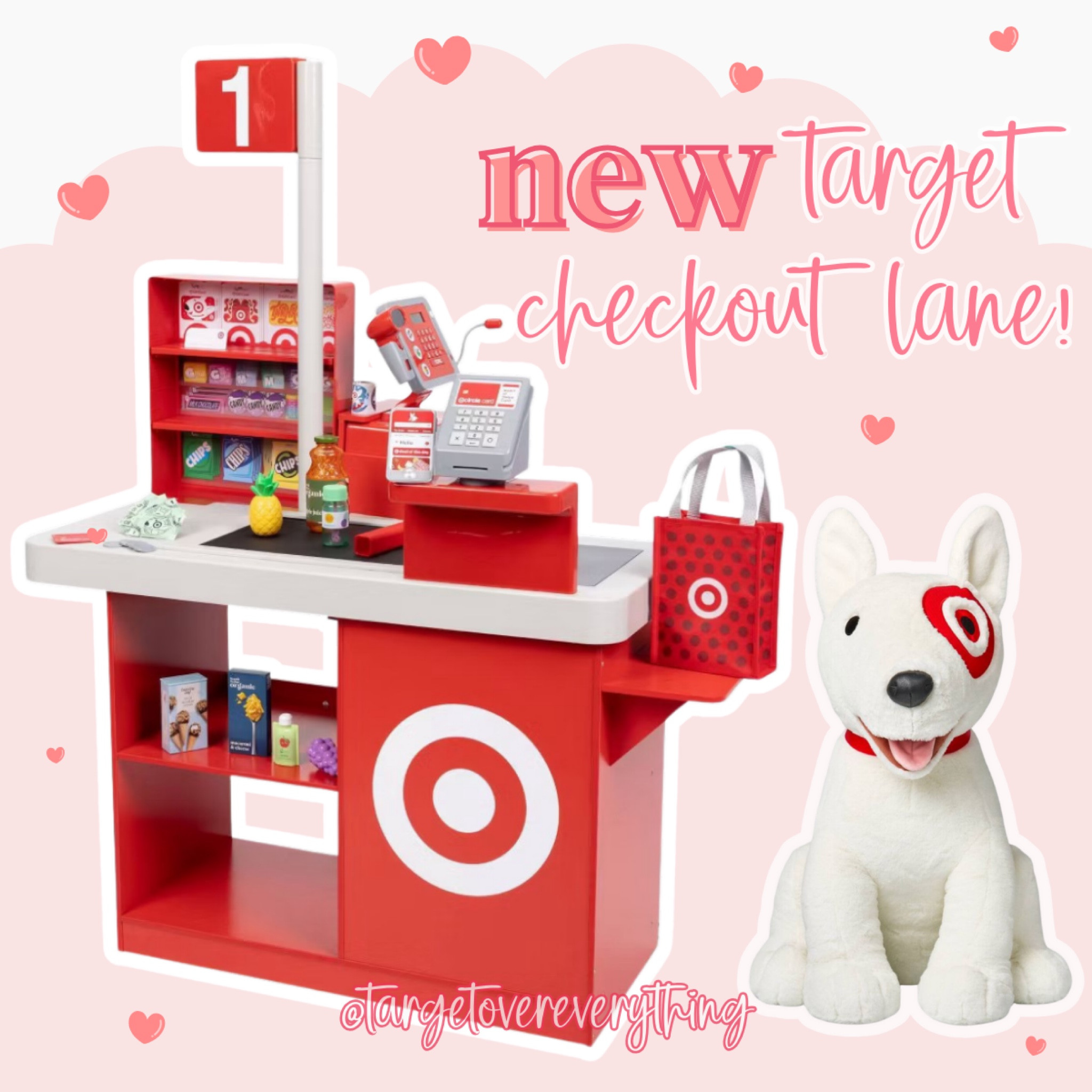 The Ultimate Target lovers toy is here! @jakkspacific.toys just released the most adorable Target checkout lane🥹 and this is definitely going to be a hot Christmas toy this holiday season❤️  it sold out this morning but I’ve linked it so that you guys can sign up for restock alerts. (Bullseye plush not included but I’ve linked him for you guys too☺️)