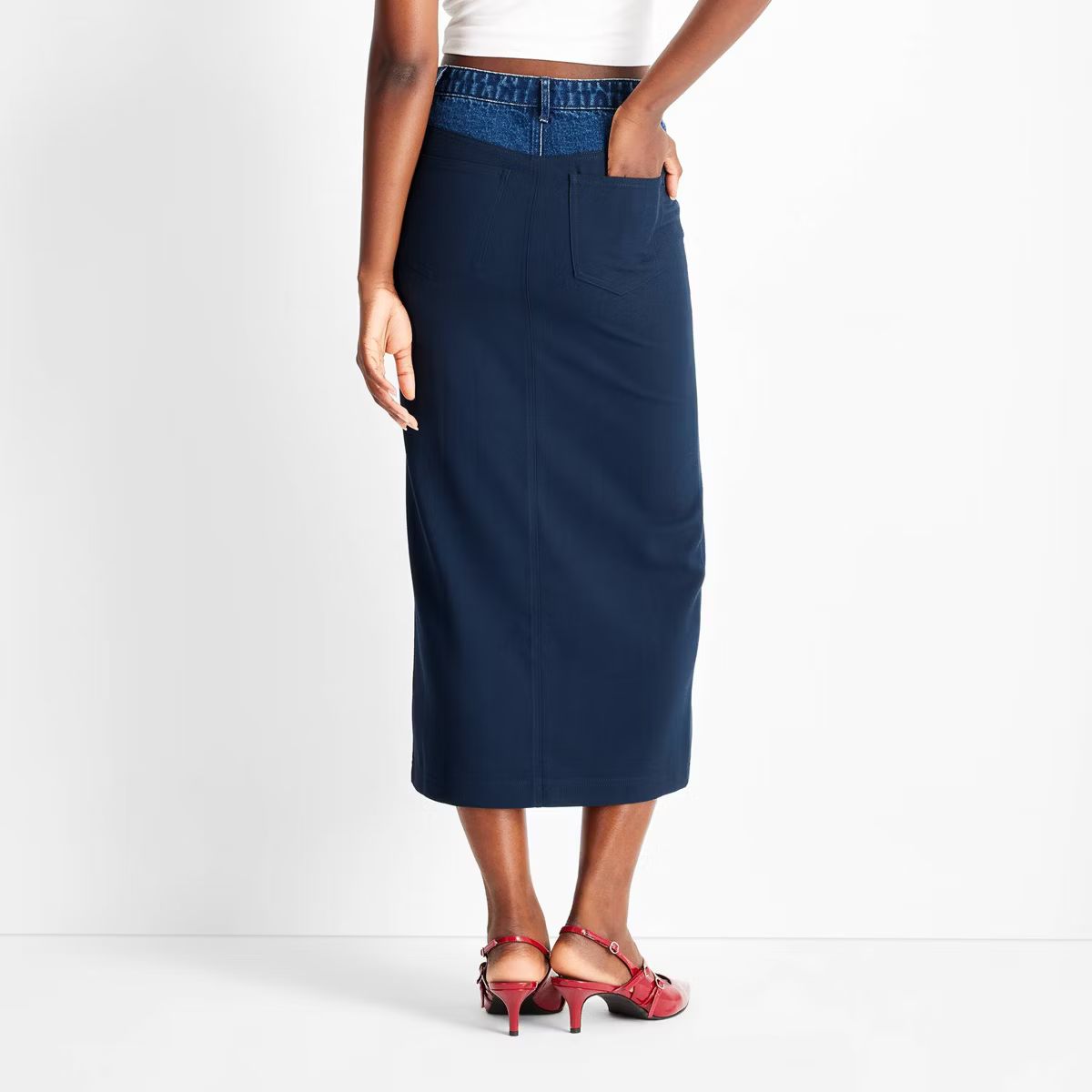 Women's Contrasting Denim Ankle Skirt - Future Collective Navy Blue | Target