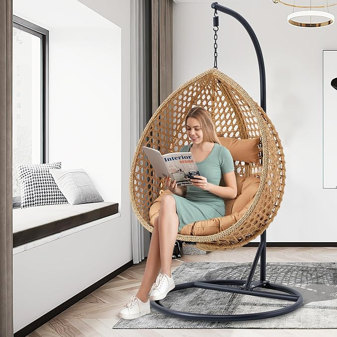 Egg Swing Chair with Stand,Hanging Egg Chair with Cushions and Pillow,Heavy Duty Lounge Basket Ch... | Amazon (US)