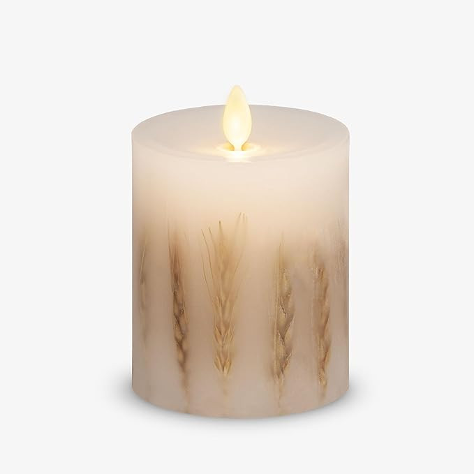 Luminara Wheated Inclusion Realistic Artificial Moving Flame Pillar Candle - LED Battery Operated... | Amazon (US)