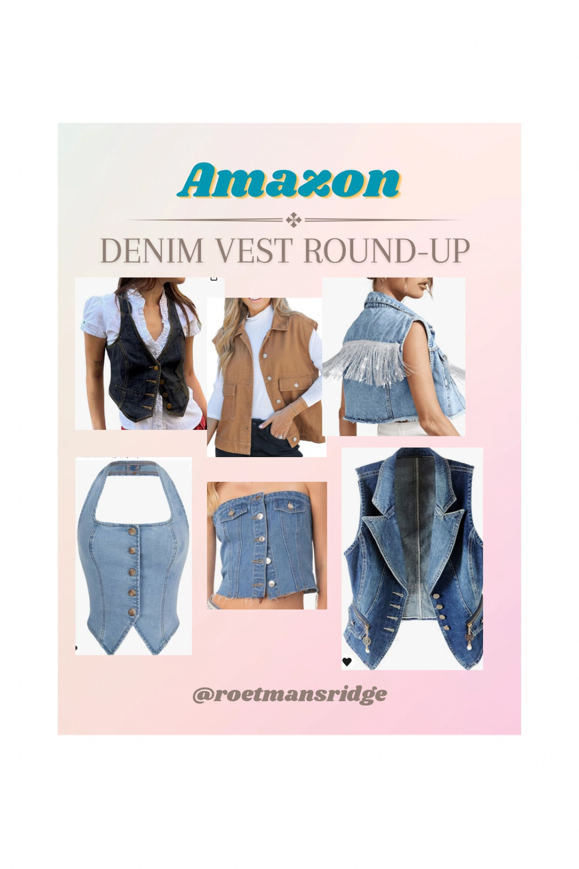Amazon comes through with this classic western staple- the denim vest. Halter, fringe, corset, colored denim, lapels…which style is your go-to? Be rodeo and festival ready with a cute denim vest! #nfr #westernfashion #festivalfashion 

#LTKFestival #LTKfindsunder50