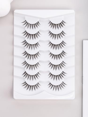 Manga Lashes Anime Eyelashes 10MM Wispy Lashes C Curl False Eyelashes Asian Korean Lash Strips Thin Band Fake Eyelash 7 Pair Siligli | Amazon (US)