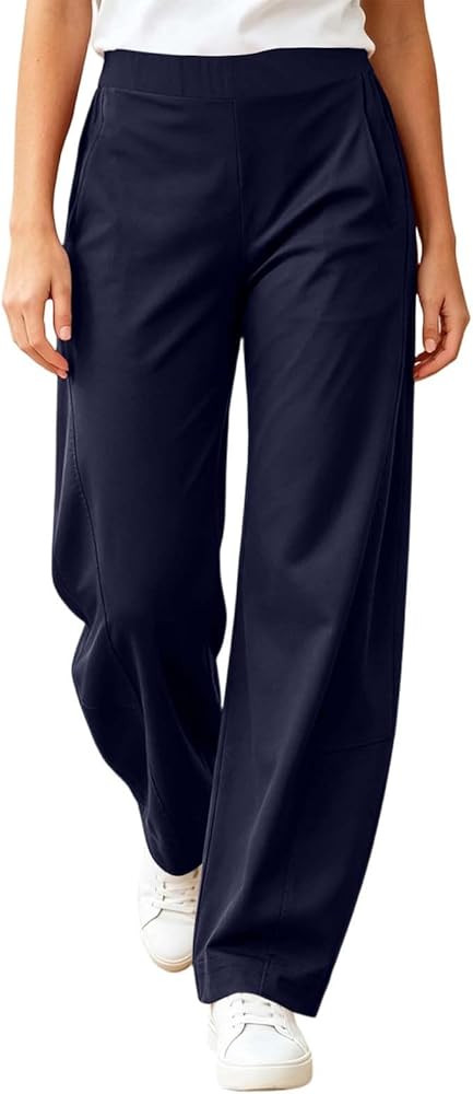 Women's Jogging Bottoms with High Waistband, Plain Casual Trousers with Pockets, Comfortable Wide... | Amazon (UK)