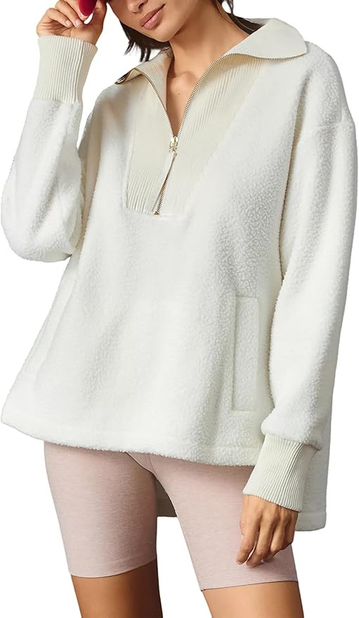 Yeokou Womens Fleece Jacket Coat Sherpa Lined Half Zip Sweatshirt Fall Winter Fuzzy Long Sleeve P... | Amazon (US)