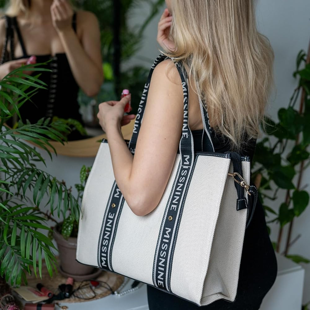 Missnine Tote Bag Canvas Laptop Bag 15.6 inch Briefcase for Women Large Capacity Handbag for Offi... | Amazon (US)