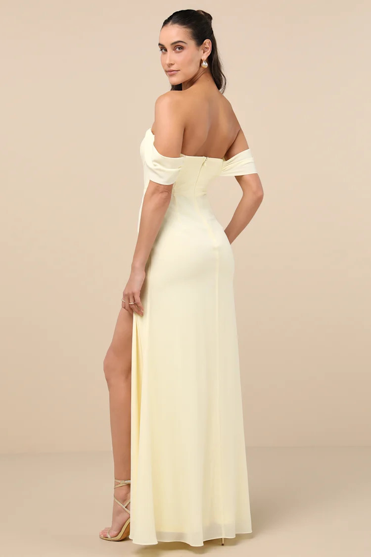 Magical Magnetism Pale Yellow Off-the-Shoulder Maxi Dress | Lulus