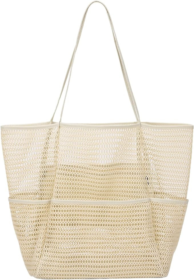 Beach Bag - Mesh Tote Bag Beach Vacation Clothes for Women Pool Bag for Travel Pool Family Cruise... | Amazon (US)