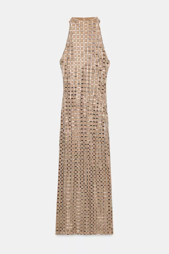 SPARKLY MESH HALTER MIDI DRESS | Zara US