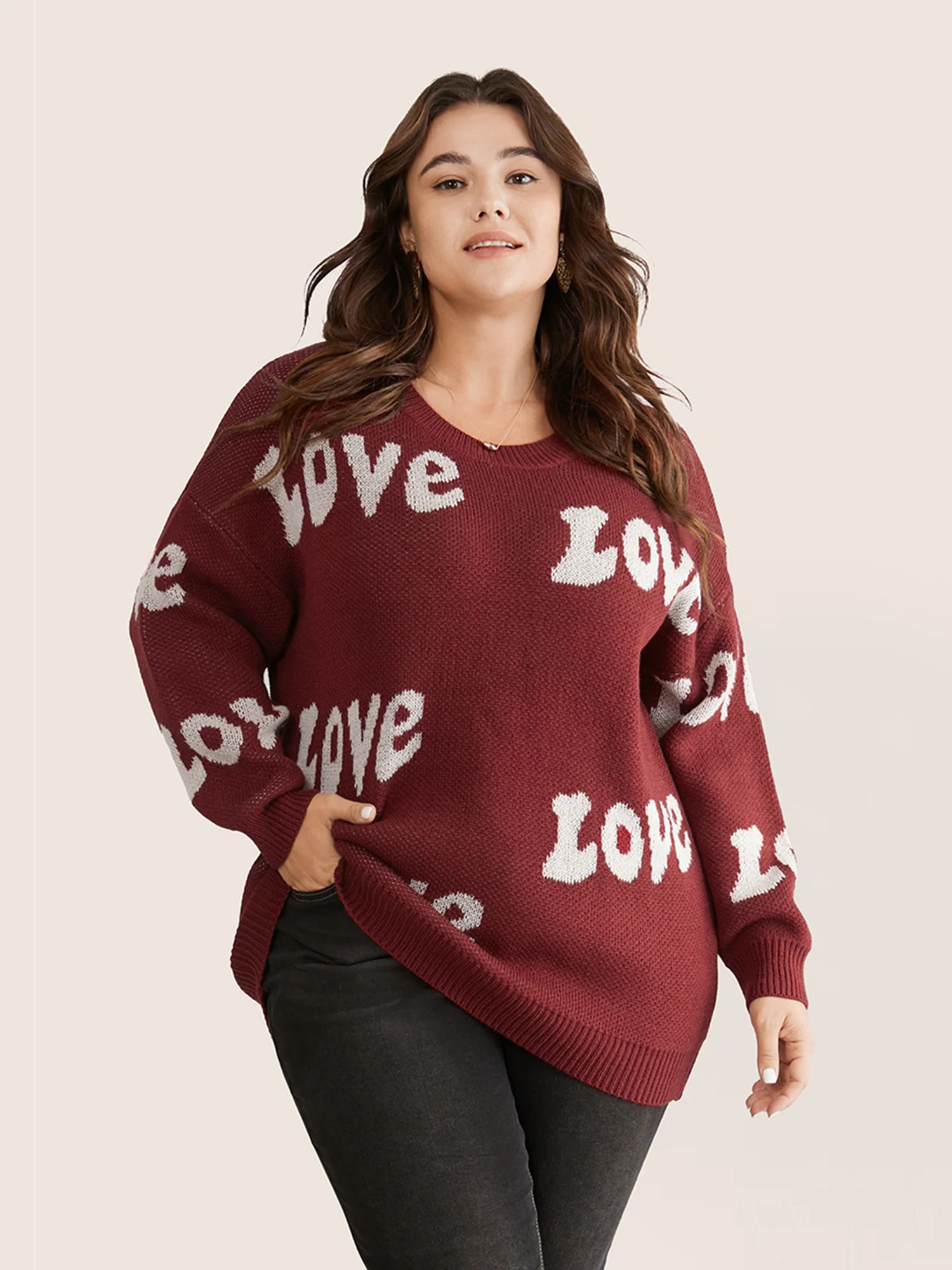 Love Letter Round Neck Drop Shoulder Pullover | Bloomchic