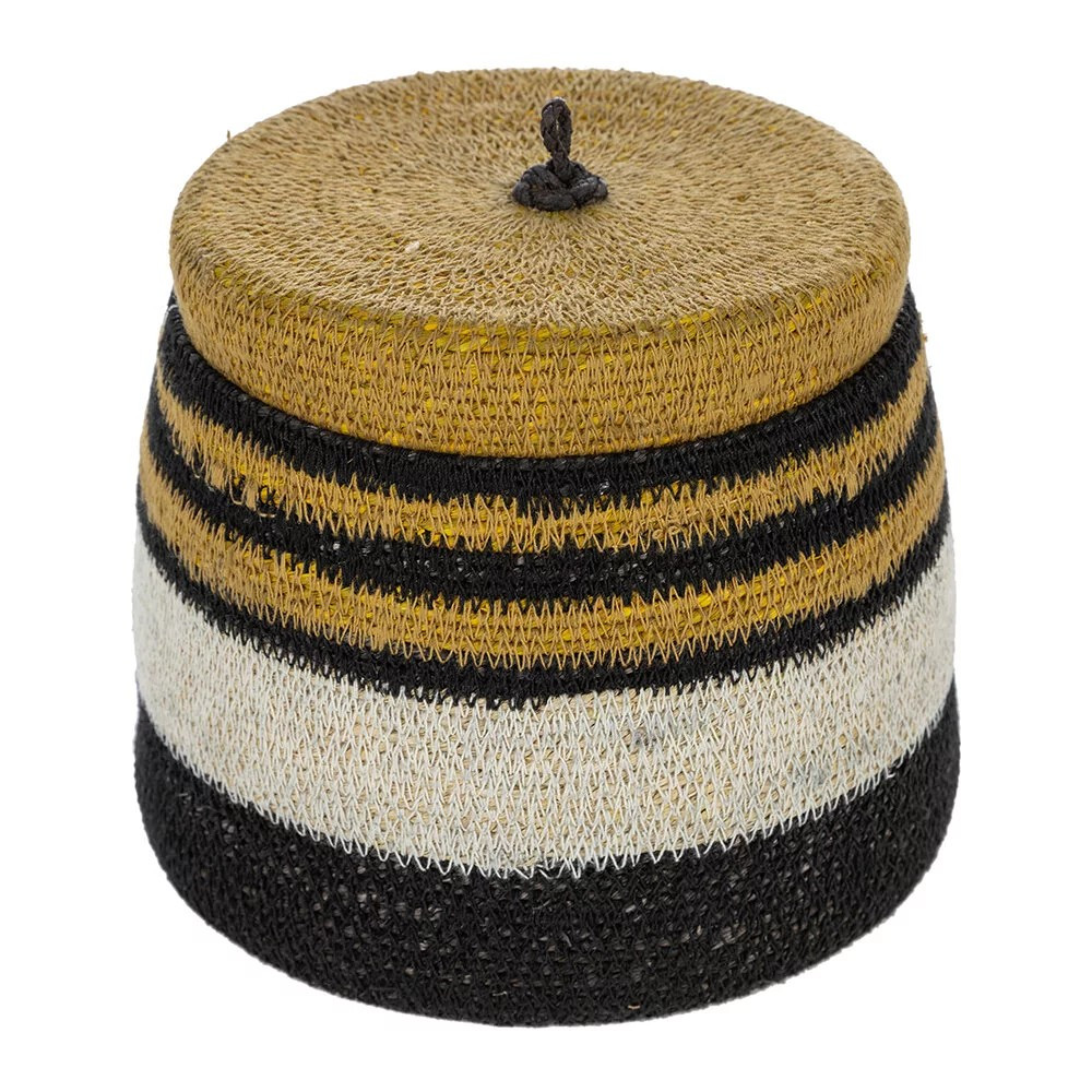 Black & White Stripe Seagrass Basket With Lid | Amara (UK)