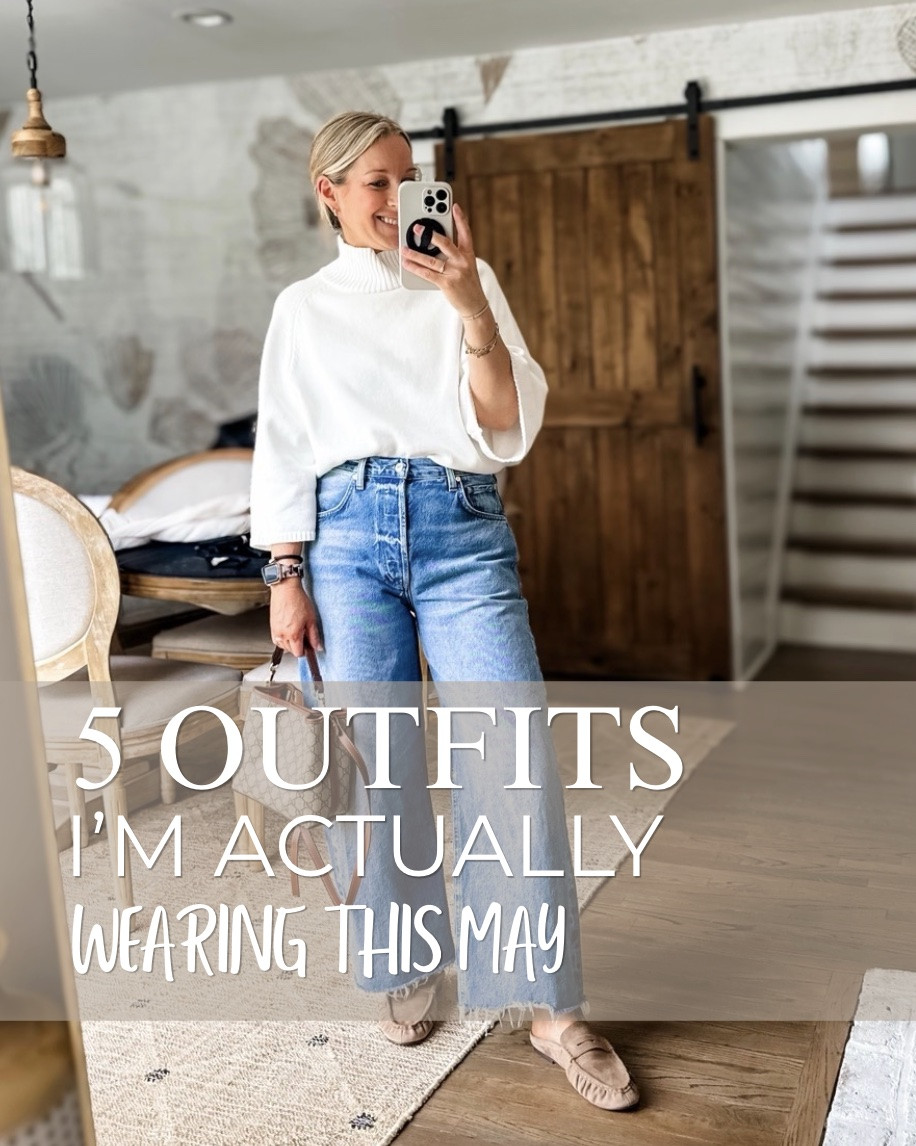 Outfits I wore this week! 
All jeans 29 regular. 
White mock neck: small
Blazer: small
Green set: medium
Black top under blazer: medium 
Oatmeal sweater: large
Ivory tee: medium
Lounge outfit: mediums

#LTKootd #LTKPetite #LTKMidsize