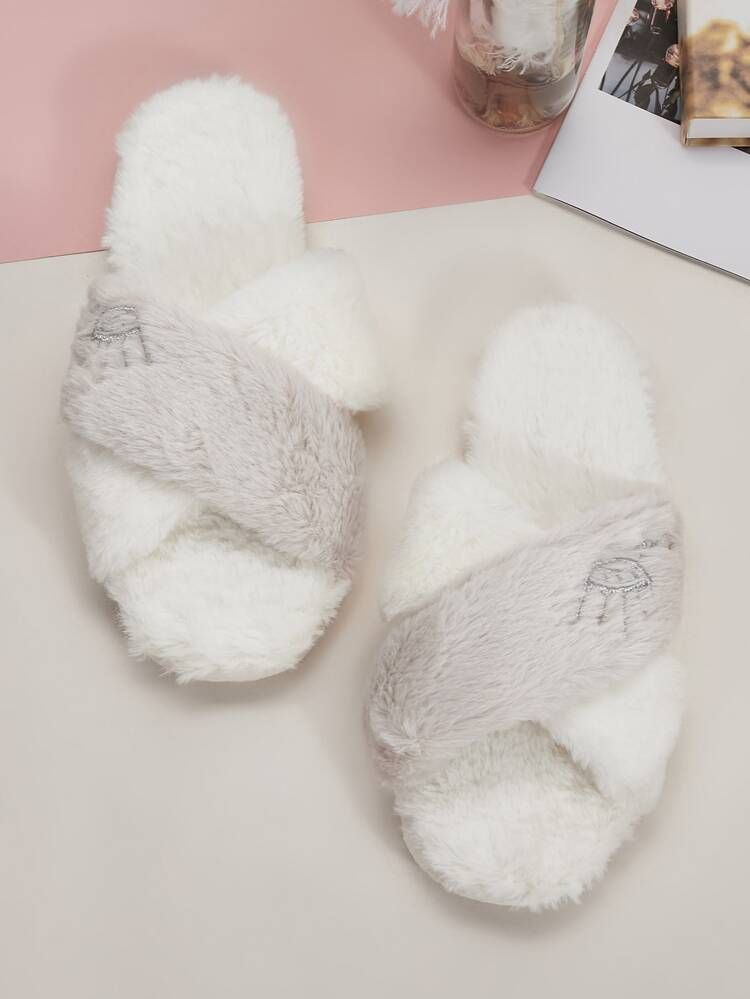 Embroidered Detail Open Toe Slippers | SHEIN